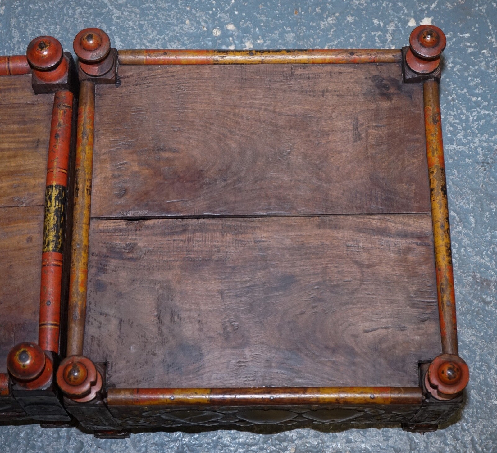 ANTIQUE PRIMITIVE ORIENTAL ASIAN SIDE TABLES HAND PAINTED VERY DECORATIVE