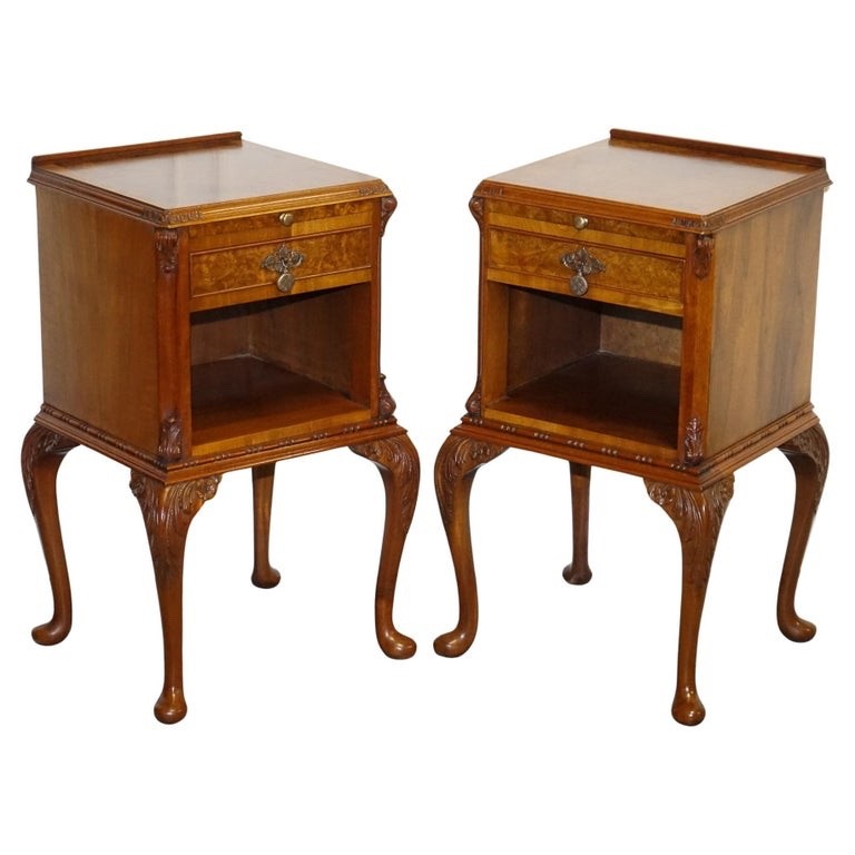 ANTIQUE RESTORED PAIR OF 1920S ART DECO QUEEN ANNE BEDSIDE TABLES NIGHTSTANDS