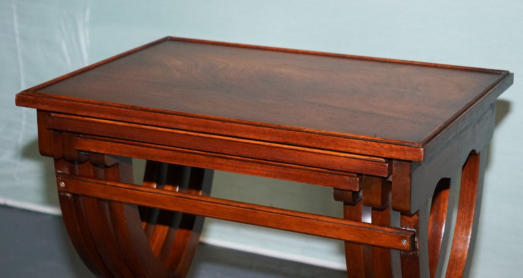 VINTAGE HARDWOOD NEST OF TABLES WITH LYRE FORM LEGS