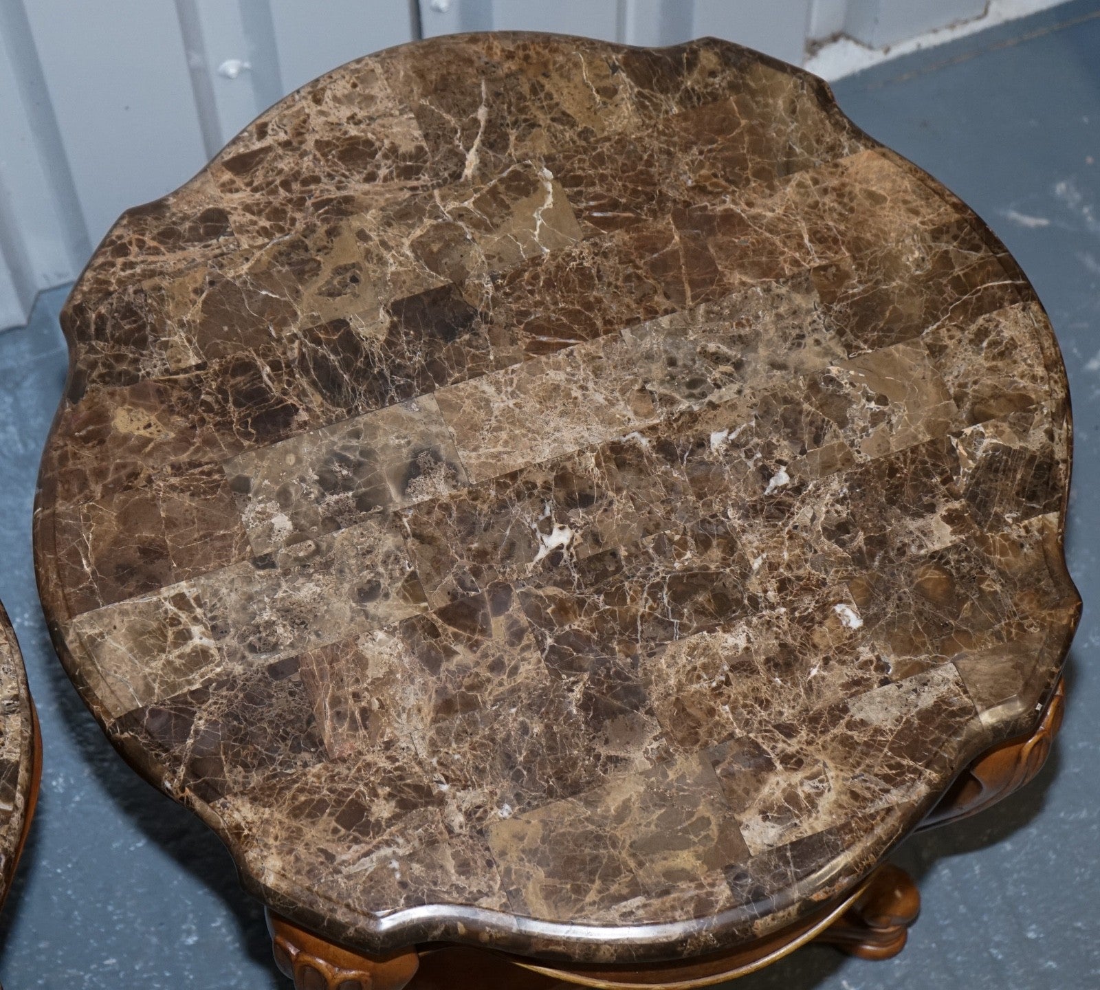 VINTAGE PAIR OF FRENCH STYLE SIDE LAMP TABLES WITH FAUX MARBLE TOPS