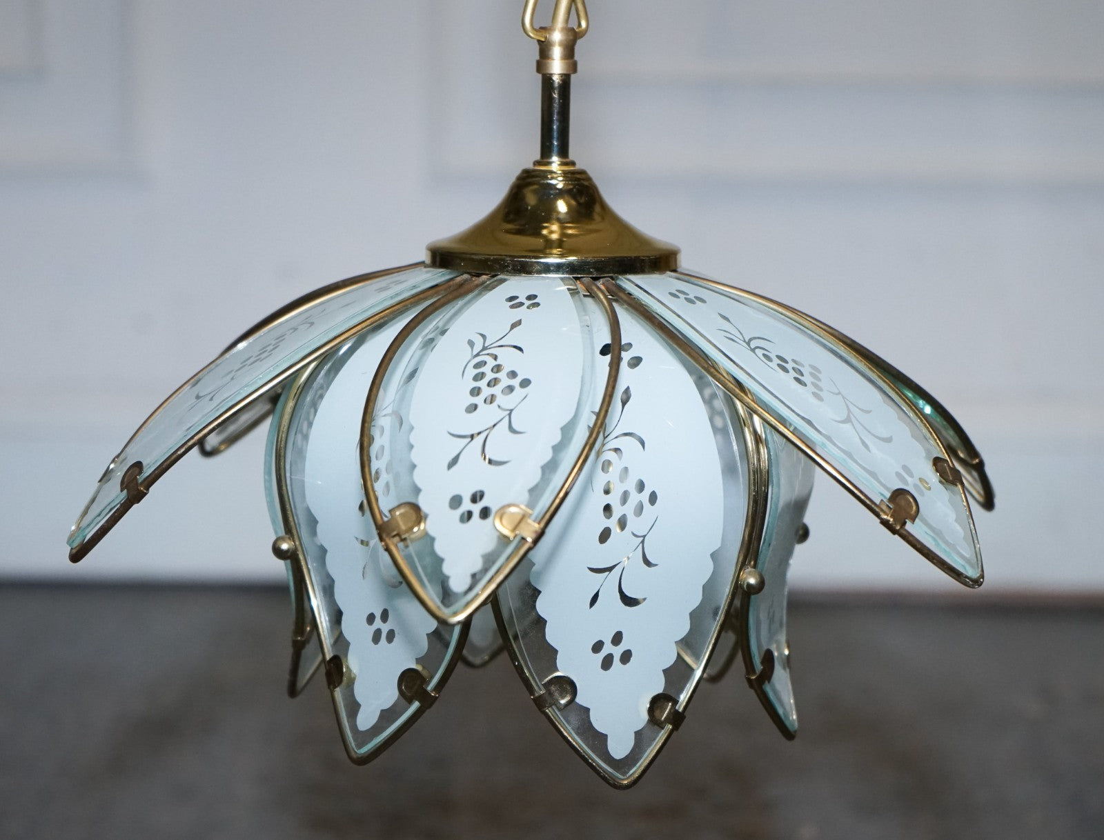 PAIR OF ART DECO STYLE 1960'S FLOWER LOTUS GLASS CEILING LAMPS