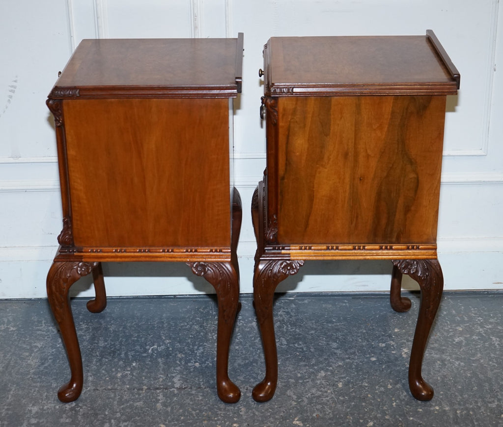 ANTIQUE RESTORED PAIR OF 1920S ART DECO QUEEN ANNE BEDSIDE TABLES NIGHTSTANDS