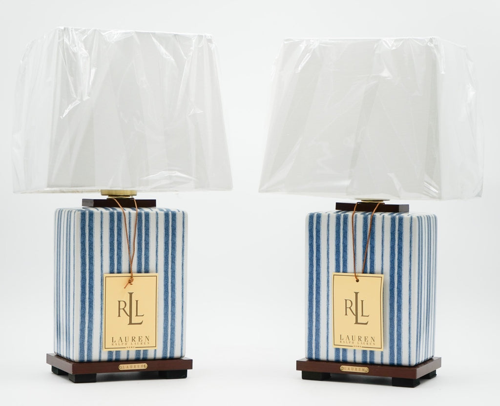 PAIR OF RALPH LAUREN EX DISPLAY BLUE CERAMIC TABLE LAMPS INCLUDING SHADES (1/1)