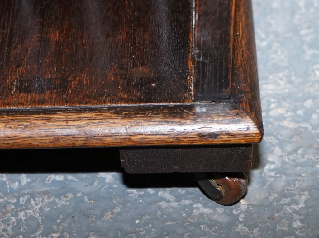 ANTIQUE VICTORIAN ENGLISH SOLID OAK CARVED JACOBEAN REVOLVING OPEN BOOKCASE