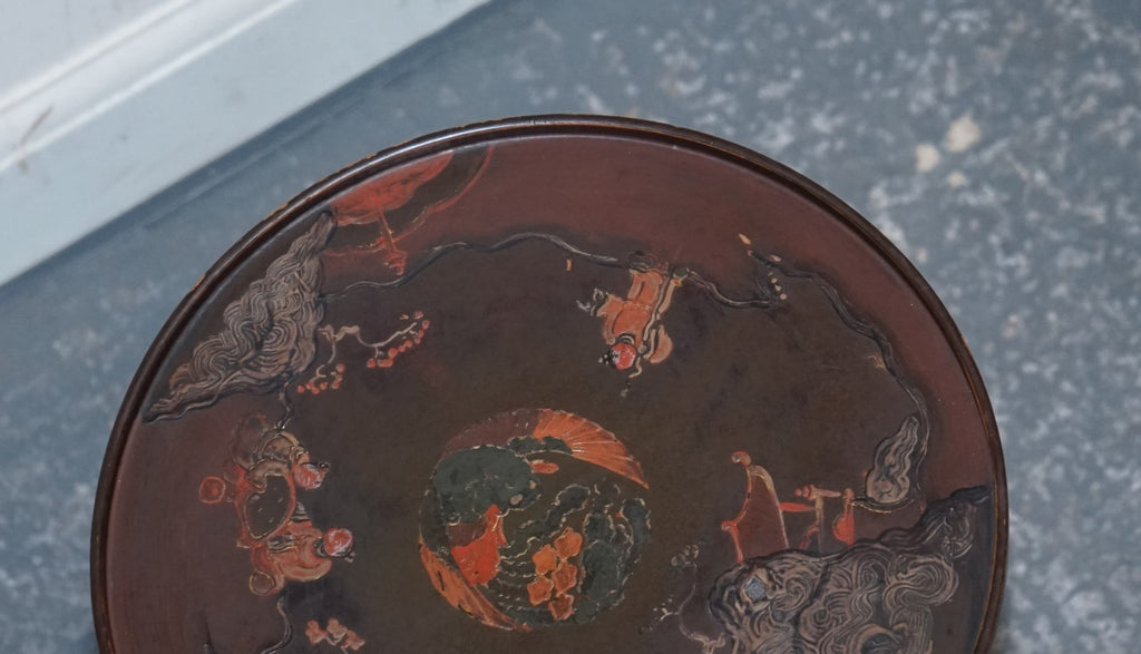 ANTIQUE CHINOISERIE LACQUERED HAND PAINTED SIDE END WINE LAMP TABLE