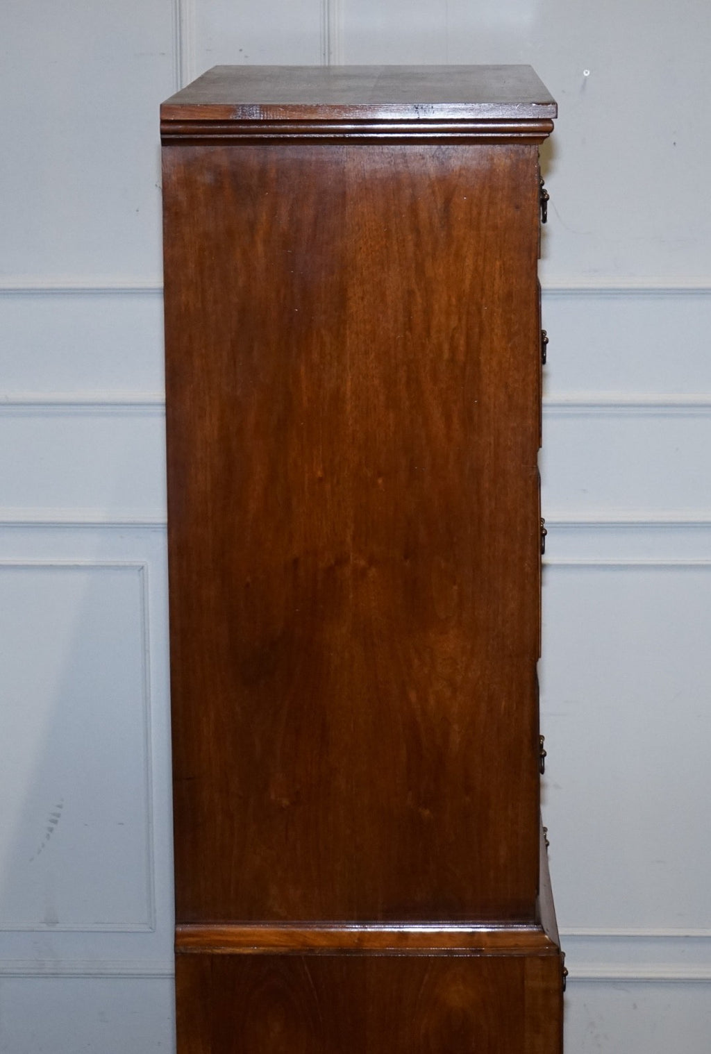 ANTIQUE GEORGIAN STYLE BURR WALNUT CHEST ON STAND WITH QUEEN ANNE LEGS
