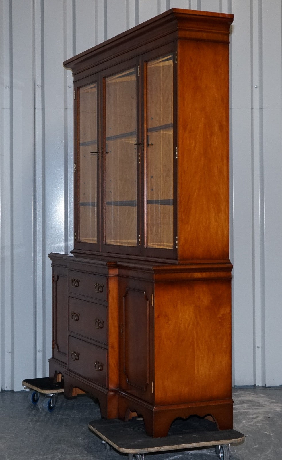 VINTAGE YEW WOOD DISPLAY CABINET MADE BY BRADLEY ENGLAND