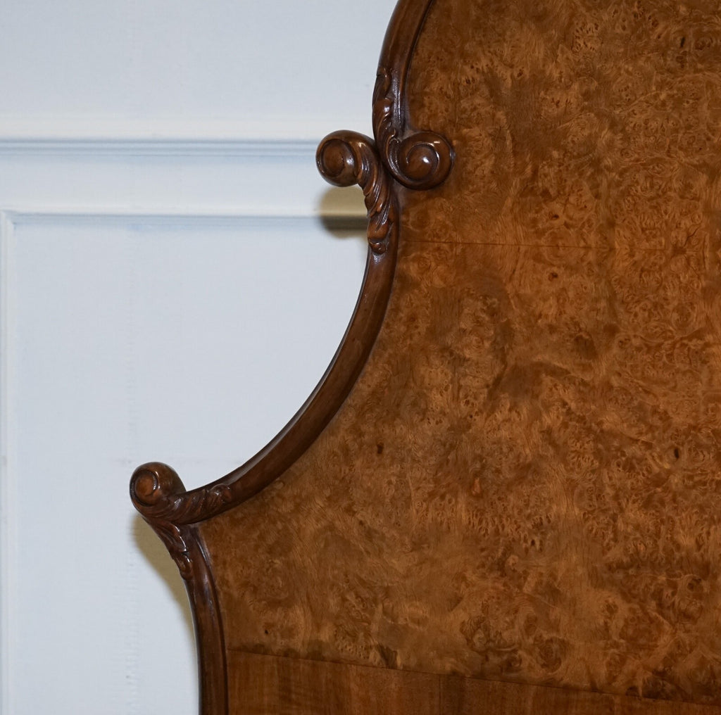 1930 ART DECO BURR WALNUT ENGLISH MADE VONO BEDSTEAD FRAME QUEEN ANNE LEGS 2/2