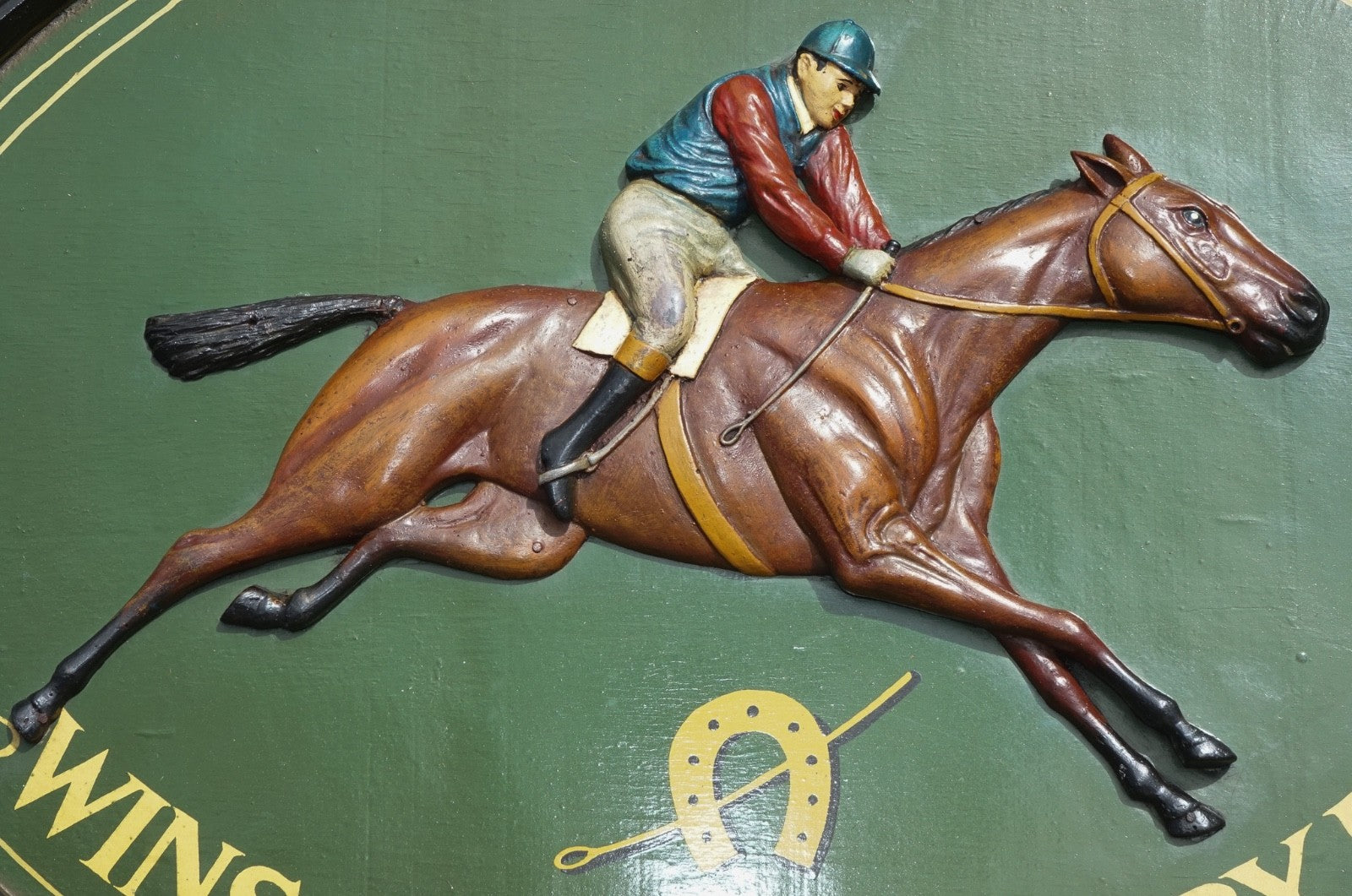 ORIGINAL 1960'S COUNTRY CORNER PUB SIGN PERSIMMON 1896 DERBY DAY SOLID WOOD