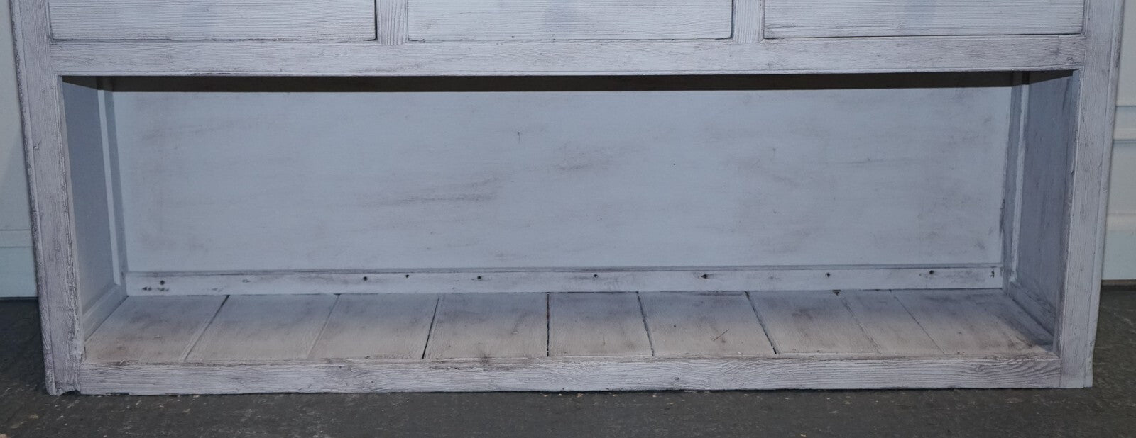 ANTIQUE HAND PAINTED ENGLISH PINE FARMHOUSE SIDEBOARD WITH THREE DRAWERS