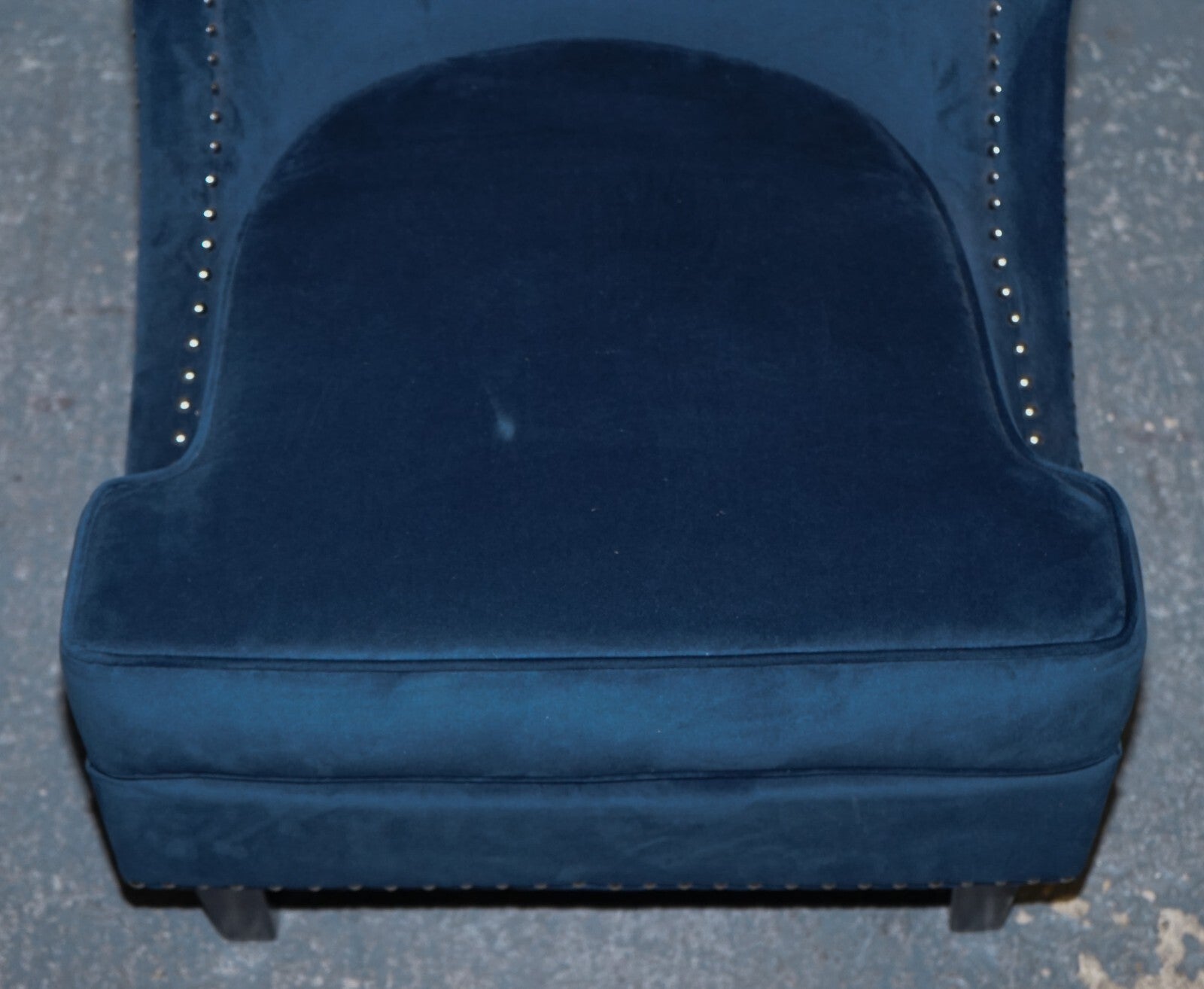 COTSWOLD LUXE EX SHOWROOM NAVY SLIPPER CHAIR WITH SILVER STUD DETAiL
