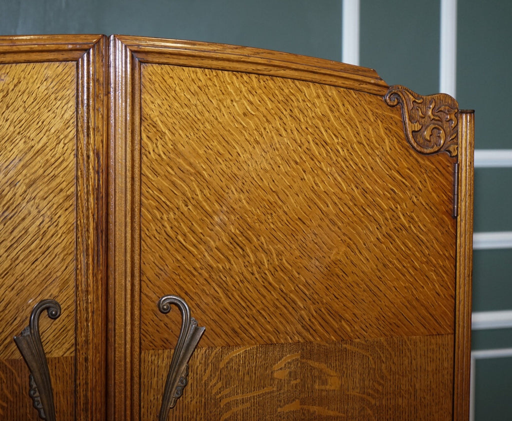 PETITE VINTAGE ART DECO OAK TWO DOOR WARDROBE