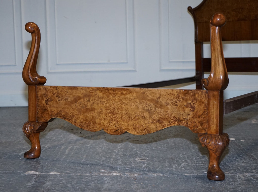 1930 ART DECO BURR WALNUT ENGLISH MADE VONO BEDSTEAD FRAME QUEEN ANNE LEGS 2/2