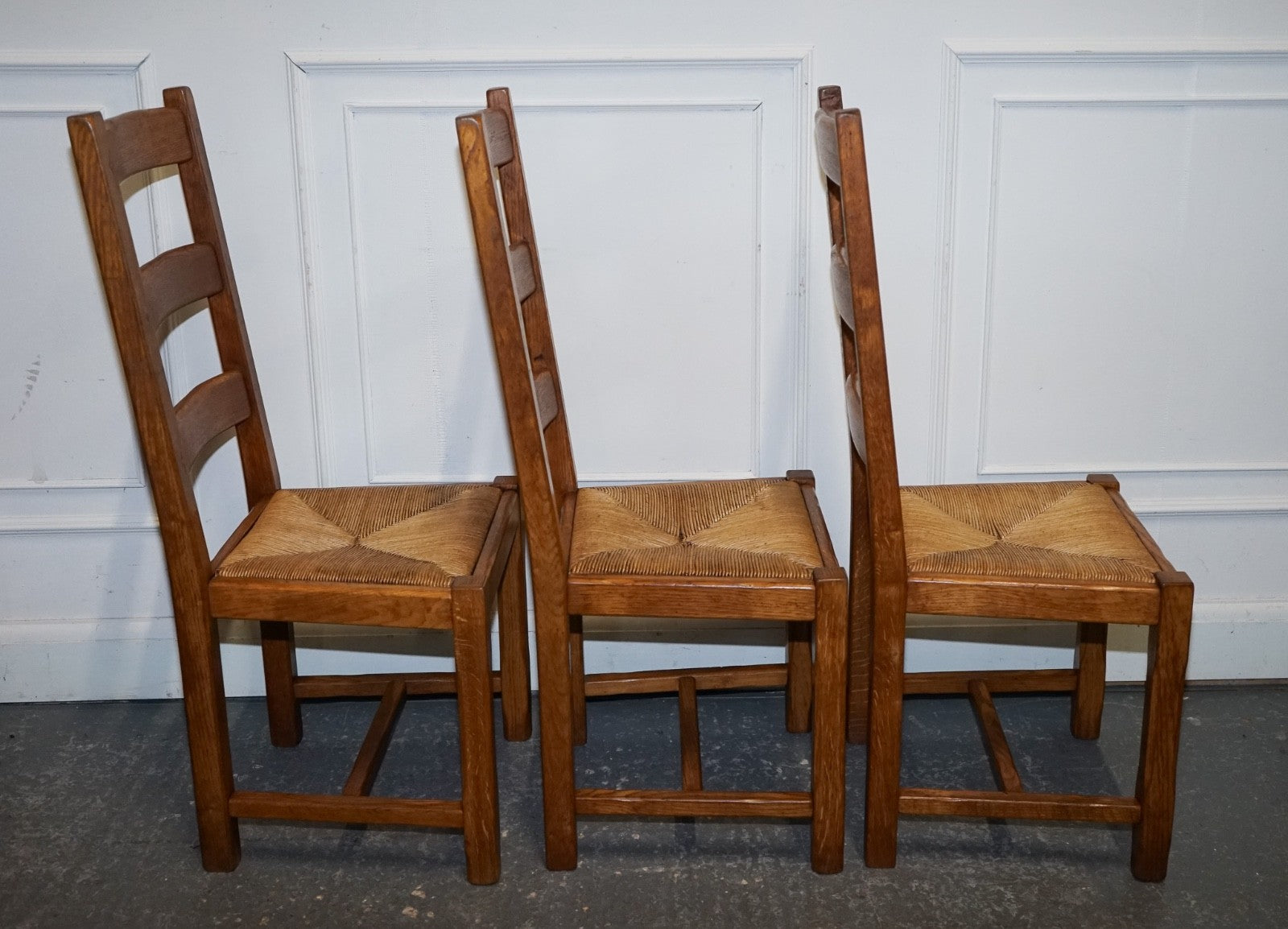 1950'S FRENCH SET OF 6 FARM COUNTRY HOUSE LADDER BACK DINING CHAIRS STRAW SEATS