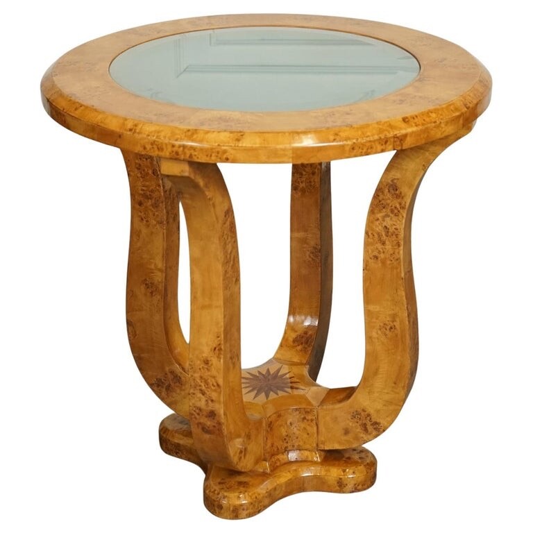 ART DECO BURR WALNUT CIRCULAIR PEDESTAL ROUND CONSOLE CENTER TABLE J1