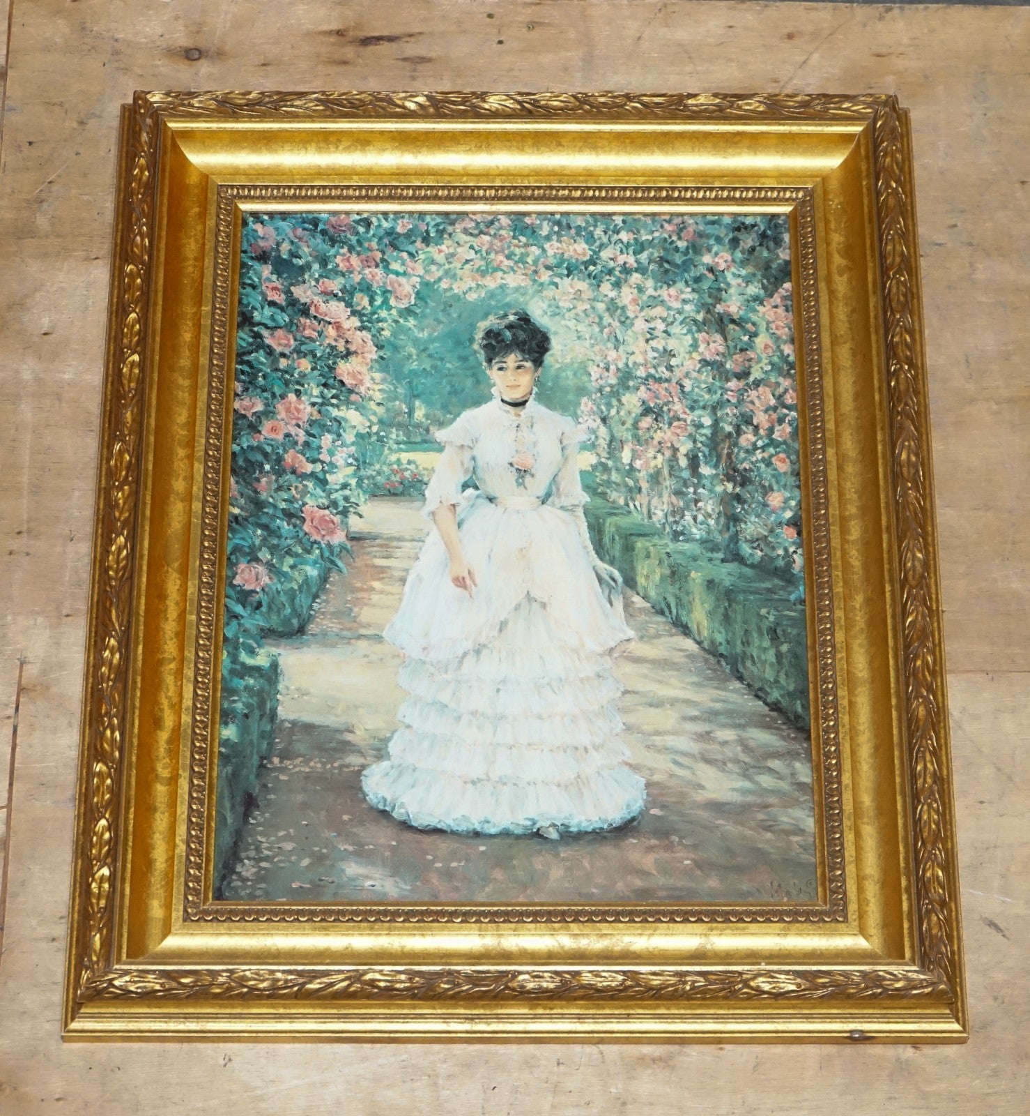 VINTAGE OIL PAINTING ''ENGLISH ROSE'' BY ALAN MALEY GILTED FRAME 80 X 65 CM