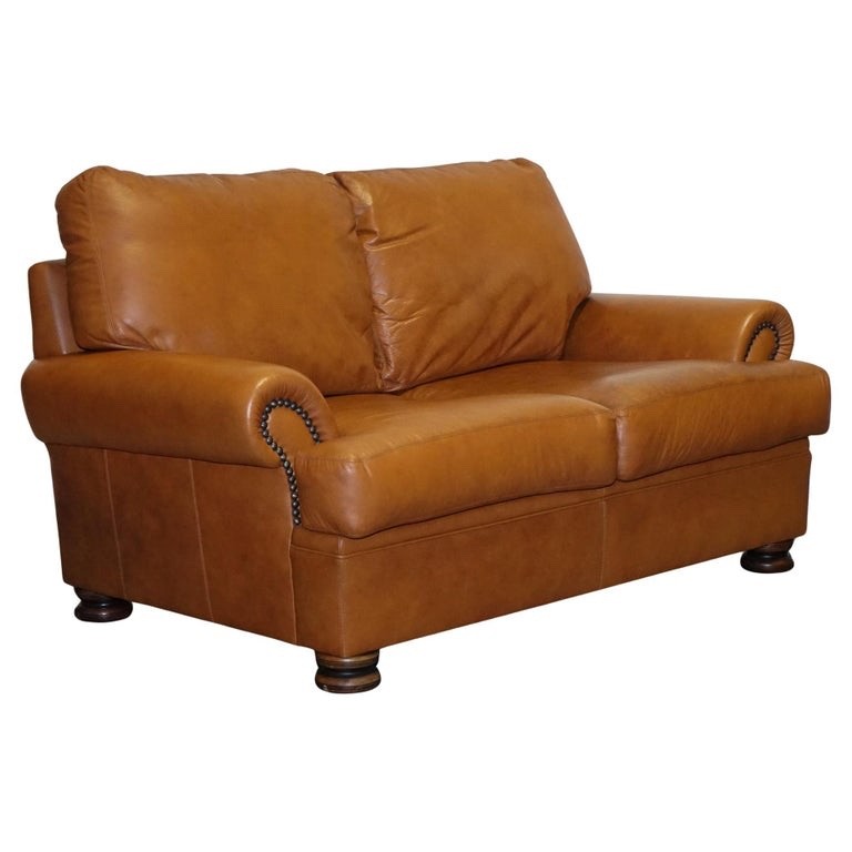 VINTAGE TETRAD CORDOBA TWO SEATER TAN LEATHER SOFA RETAILED BY JOHN LEWIS