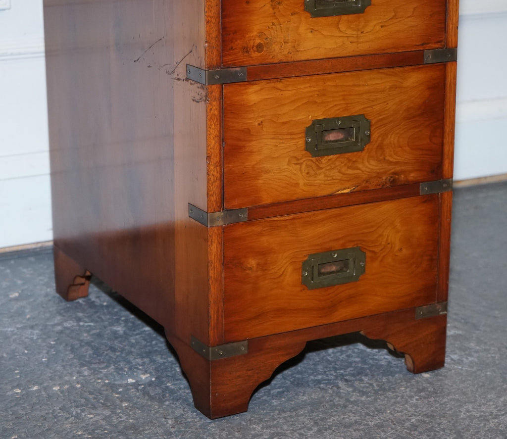VINTAGE MILITARY CAMPAIGN YEW WOOD TWIN PEDESTAL DESK