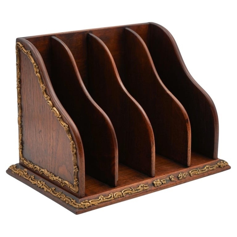 ANTIQUE ENGLISH WOODEN GILTED DESK CLERKS LETTER RACK ORGANISER