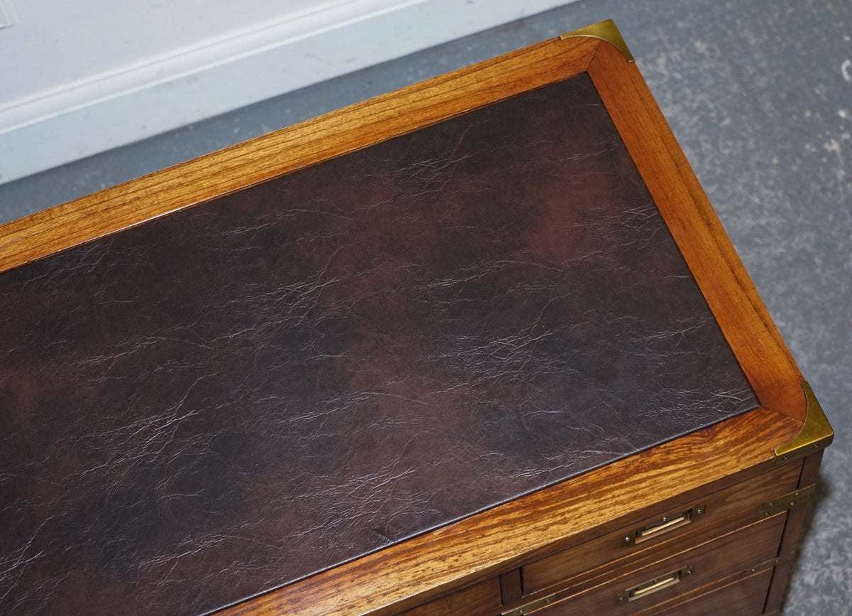 VINTAGE MILITARY CAMPAIGN TWIN PEDESTAL DESK WITH BRASS FITTINGS