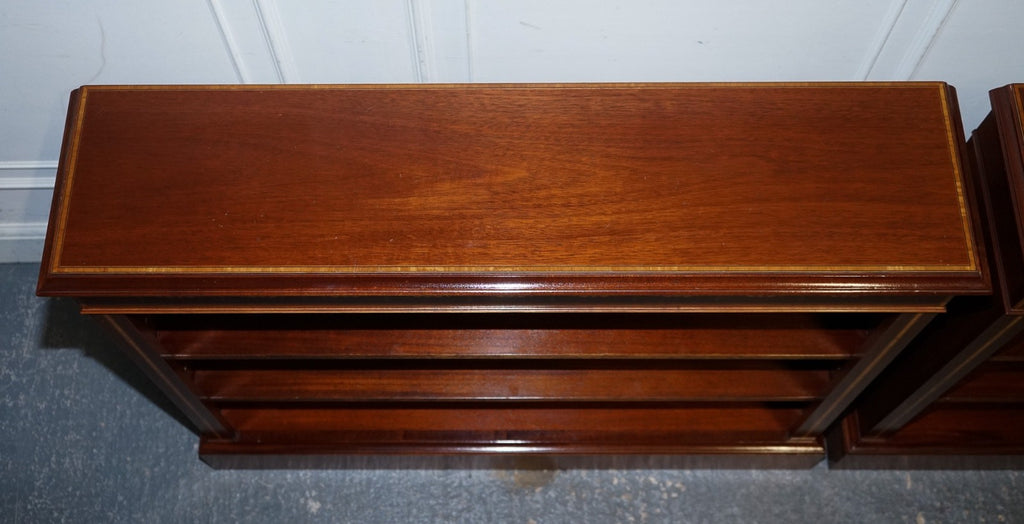 PAIR VINTAGE EDWARDIAN STYLE SHERATON DWARF OPEN BOOKCASE ADJUSTABLE SHELVES