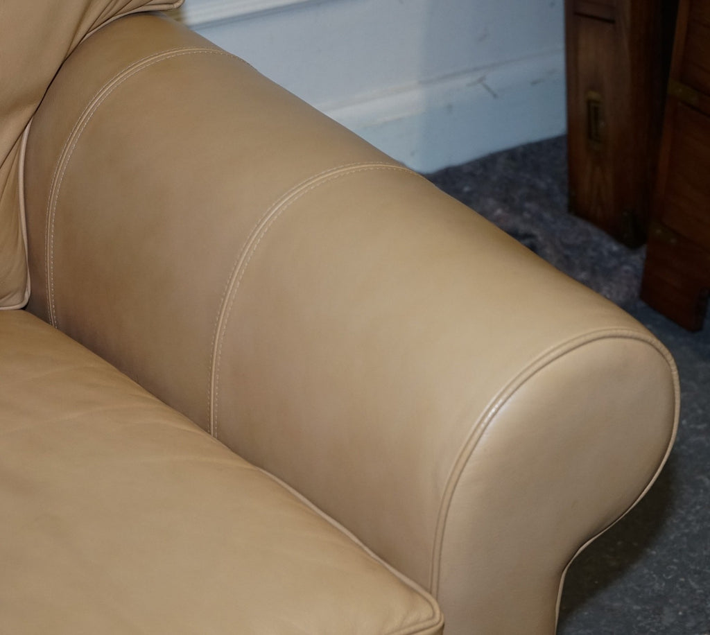 FINE LATTE BROWN LEATHER TWO SEATER SOFA MADE BY MULTIYORK ENGLAND