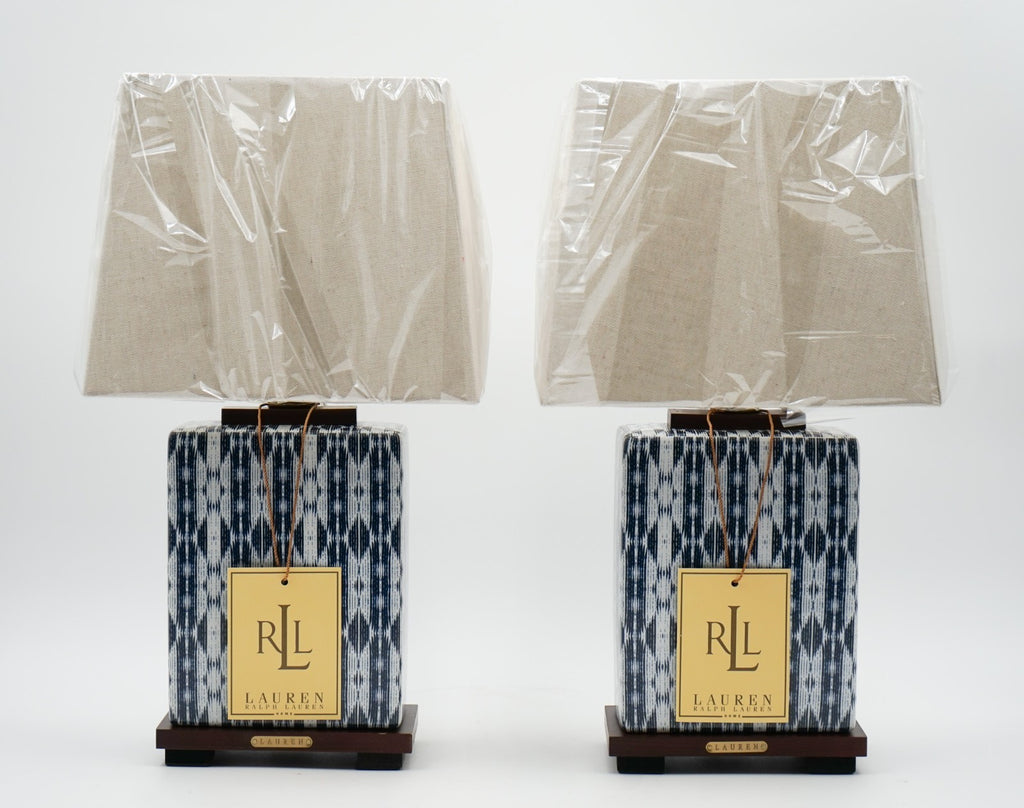 PAIR OF RALPH LAUREN EX DISPLAY CERAMIC BLUE TABLE LAMPS INCLUDING SHADES (1/1)