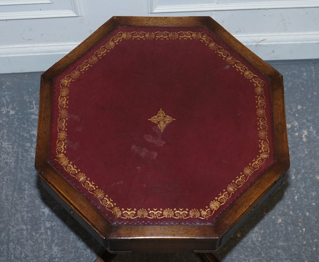 REVOLVING MILITARY CAMPAIGN BURGUNDY LEATHER DRUM SIDE END TABLE BEVAN FUNNELL