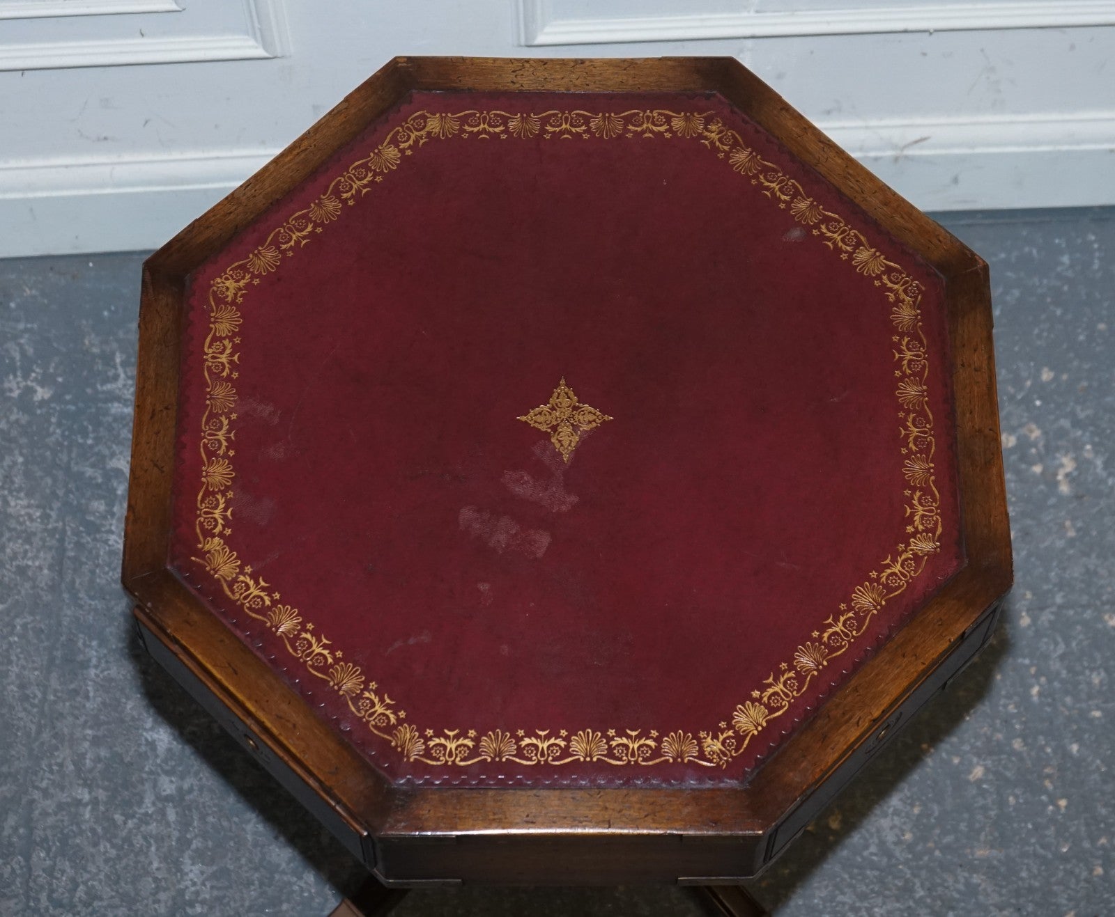 REVOLVING MILITARY CAMPAIGN BURGUNDY LEATHER DRUM SIDE END TABLE BEVAN FUNNELL