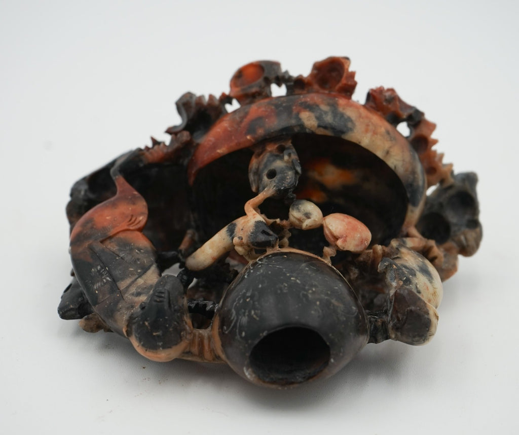 EARLY 20TH CENTRY ORIENTAL CHINESE HAND CARVED SOAPSTONE DECORATIVE POT