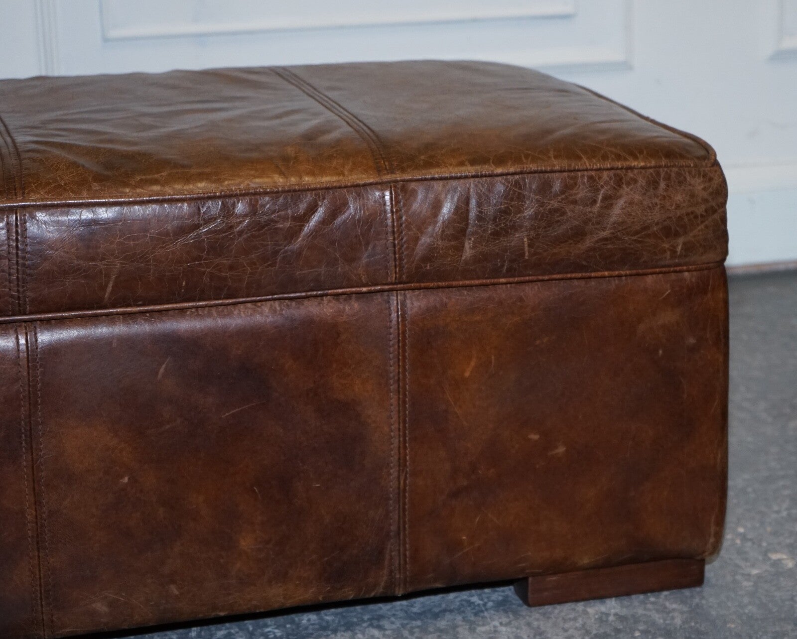 VINTAGE HALO REGGIO GROUCHO BROWN LEATHER OTTOMAN FOOTSTOOL WITH STORAGE SPACE