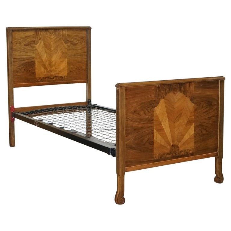 ART DECO BURR WALNUT DECORATIVE INLAID PANELS SINGLE BED (2/2)