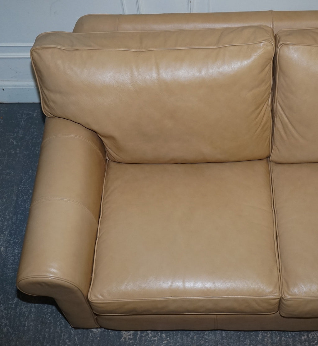 FINE LATTE BROWN LEATHER TWO SEATER SOFA MADE BY MULTIYORK ENGLAND