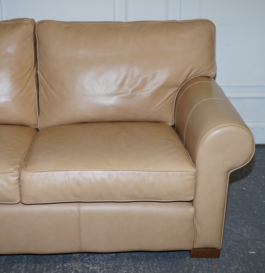 FINE LATTE BROWN LEATHER TWO SEATER SOFA MADE BY MULTIYORK ENGLAND