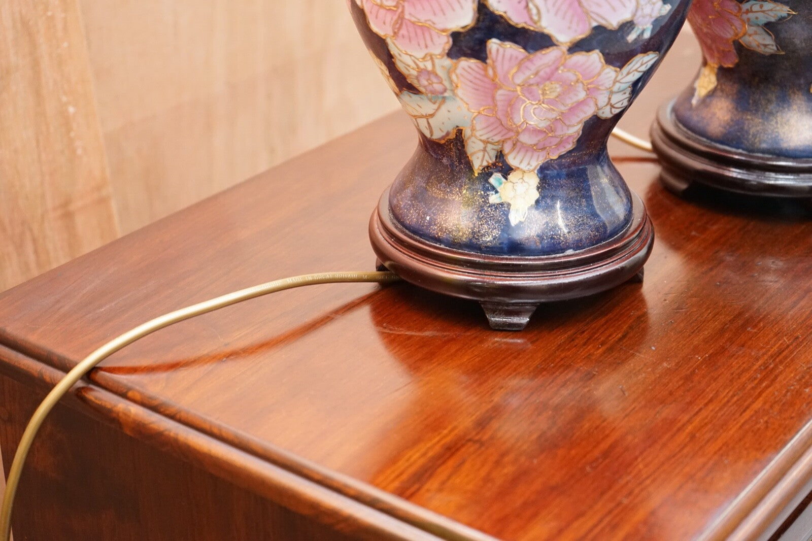 NAVY BLUE LAMP STAND WITH FLORAL ARTWORK