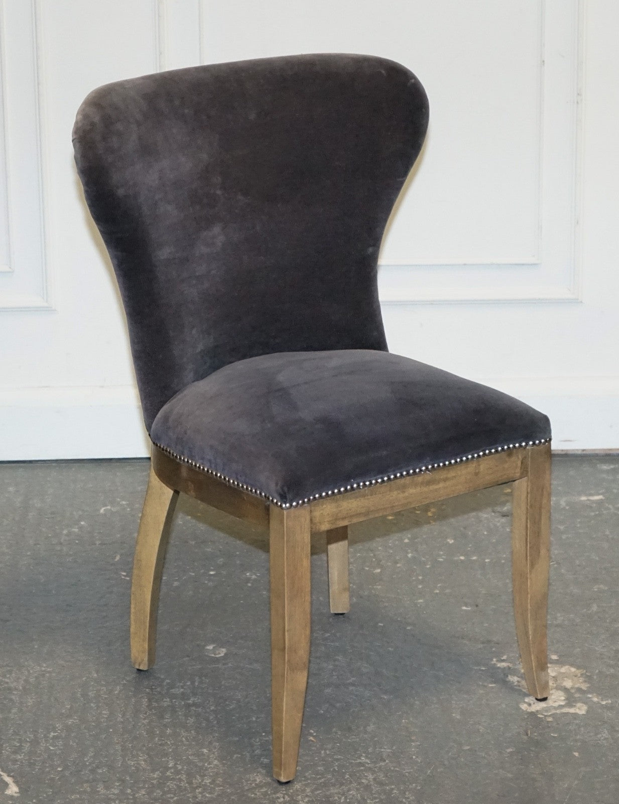 VINTAGE HALO RICHMOND SINGLE DESK OR DINING CHAIR NAVY VELVET FABRIC WITH STUDS