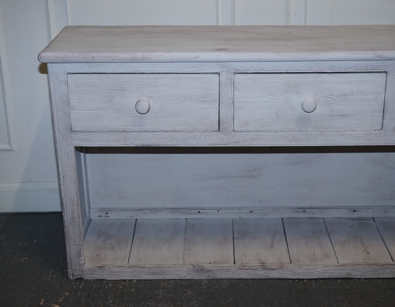 ANTIQUE HAND PAINTED ENGLISH PINE FARMHOUSE SIDEBOARD WITH THREE DRAWERS
