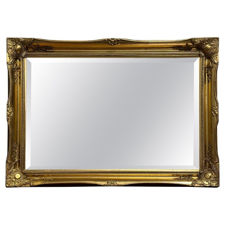VINTAGE GOLDEN GILT STYLE OVERMANTEL WALL HANGING MIRROR, WIDTH 90 CM