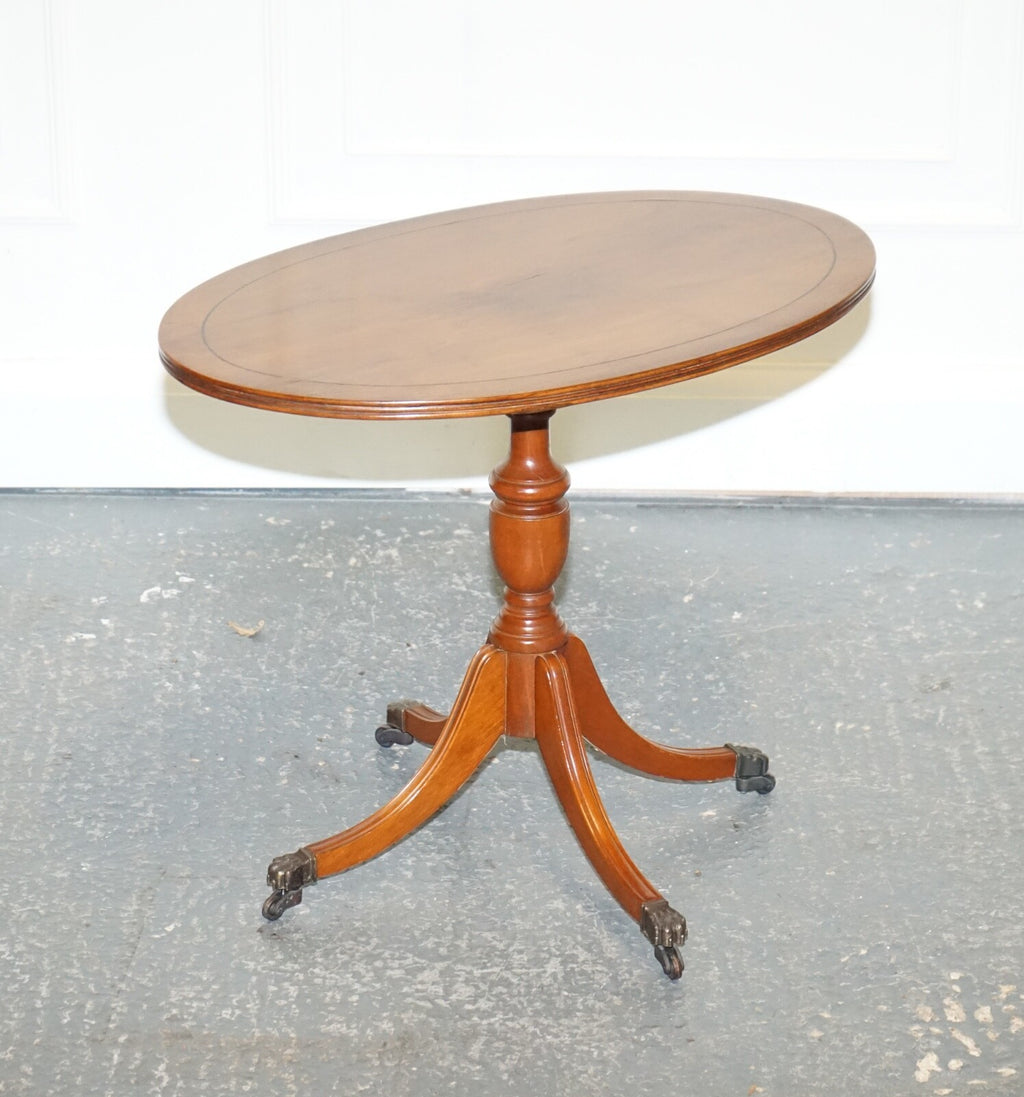 LOVELY VINTAGE OVAL BURR YEW WOOD SIDE TABLE ON TRIPOD LEGS