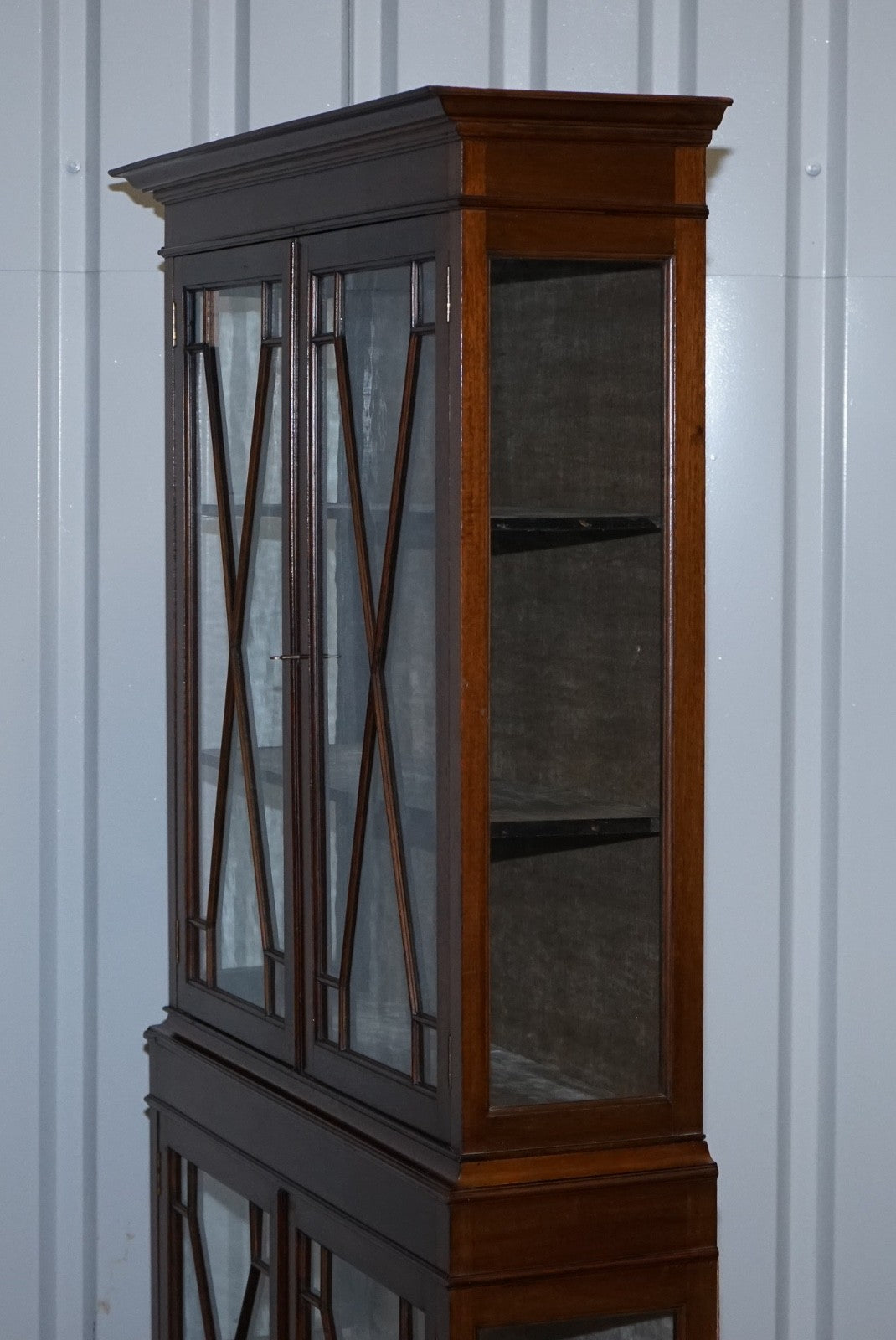 ENGLISH 19TH CENTRY GLAZED DISPLAY CURIO CABINET WITH FIXED SHELVES