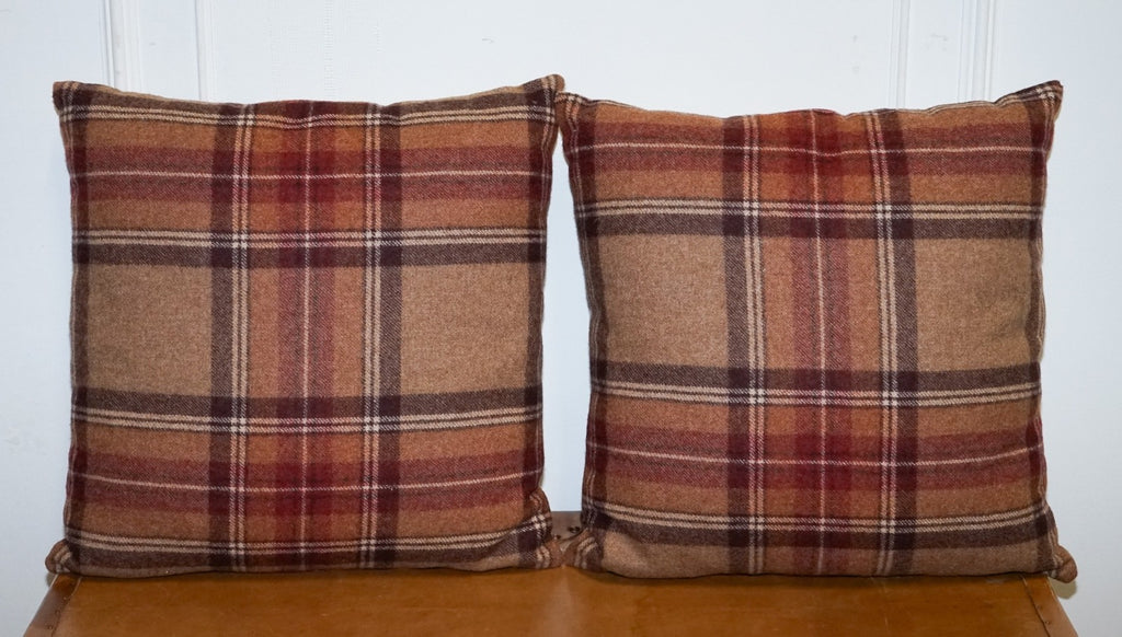 VINTAGE PAIR OF CLASSIC BALMORAL FIRED EARTH WOOL SCATTER CUSHIONS