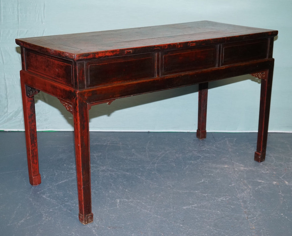 1800 ANTIQUE QING DYNASTY LACQUERED ORIENTAL CHINESE CONSOLE TABLE CARVED FLORAL
