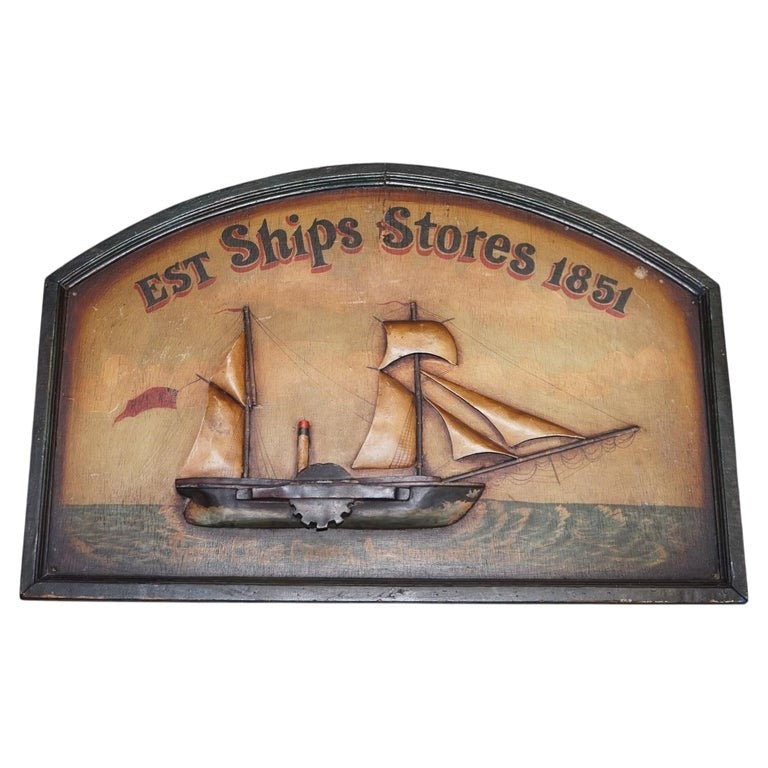 ORGINAL 1960'S PUB SIGN HAND PAINTED ''EST SHIPS STORES 1851'' SOLID WOOD