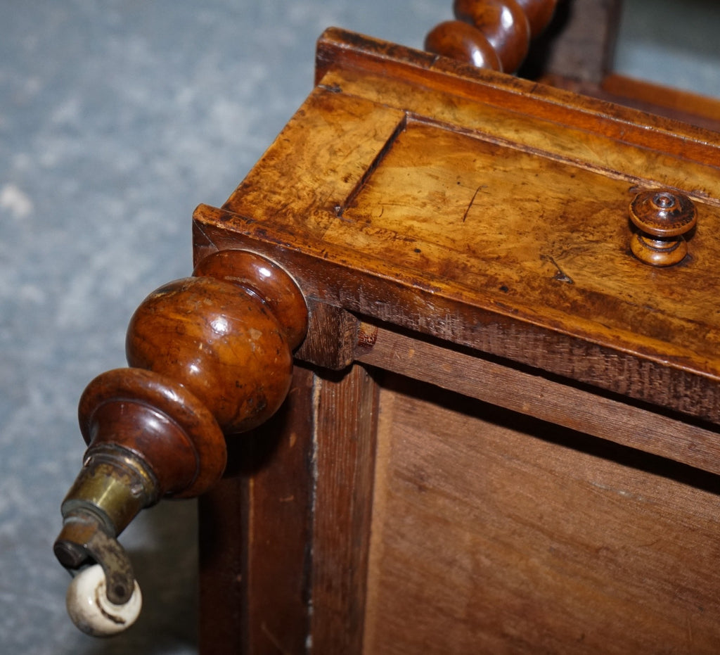 FINE ANTIQUE VICTORIAN 1860 BURR WALNUT CANTERBURY MAGAZINE RACK BOBBIN COLUMNS
