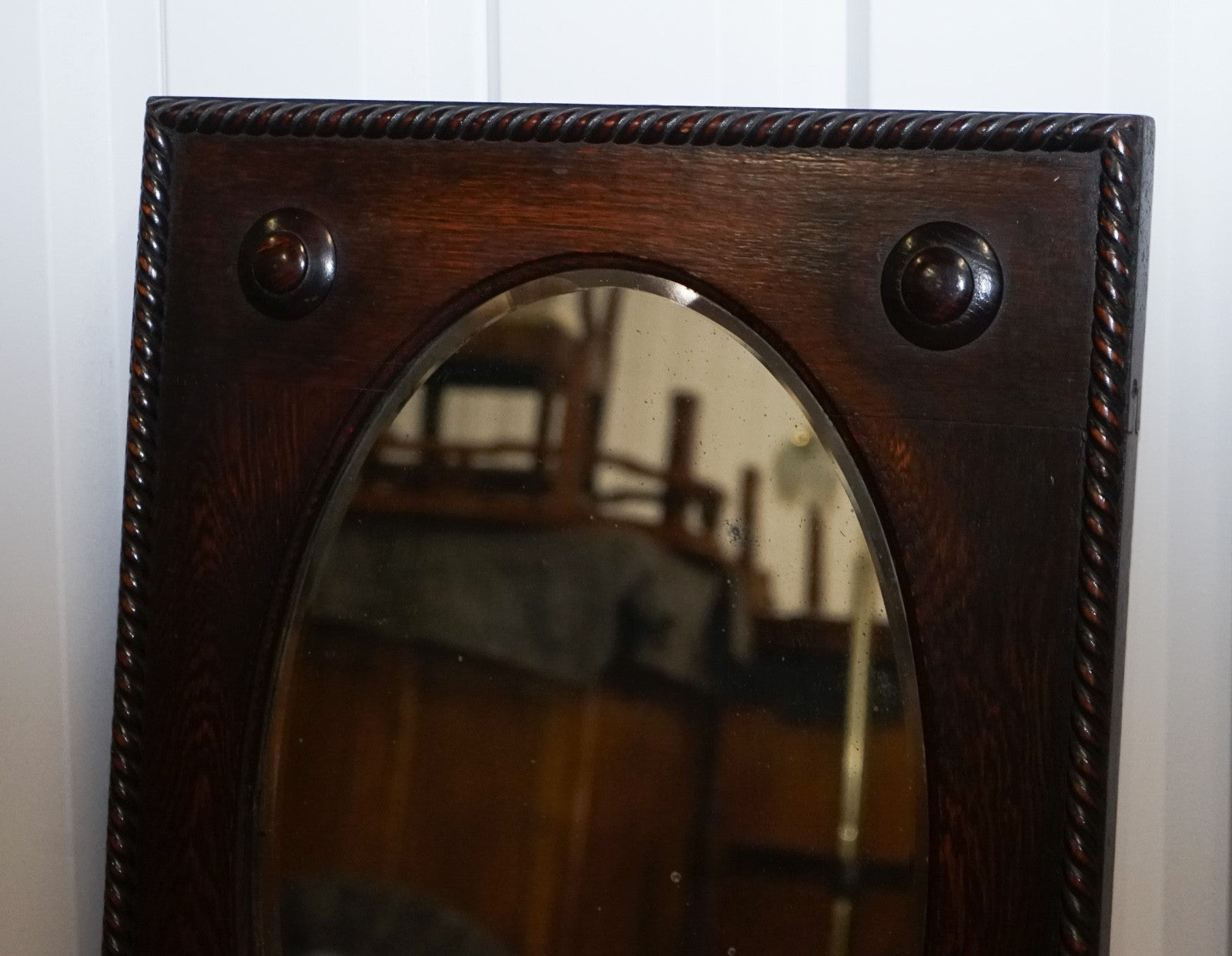 ANTIQUE ENGLISH ARTS & CRAFTS OAK WALL MIRROR