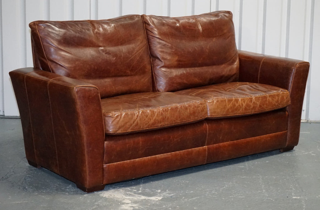 VINTAGE BROWN LEATHER TWO TO THREE SEATER SOFA