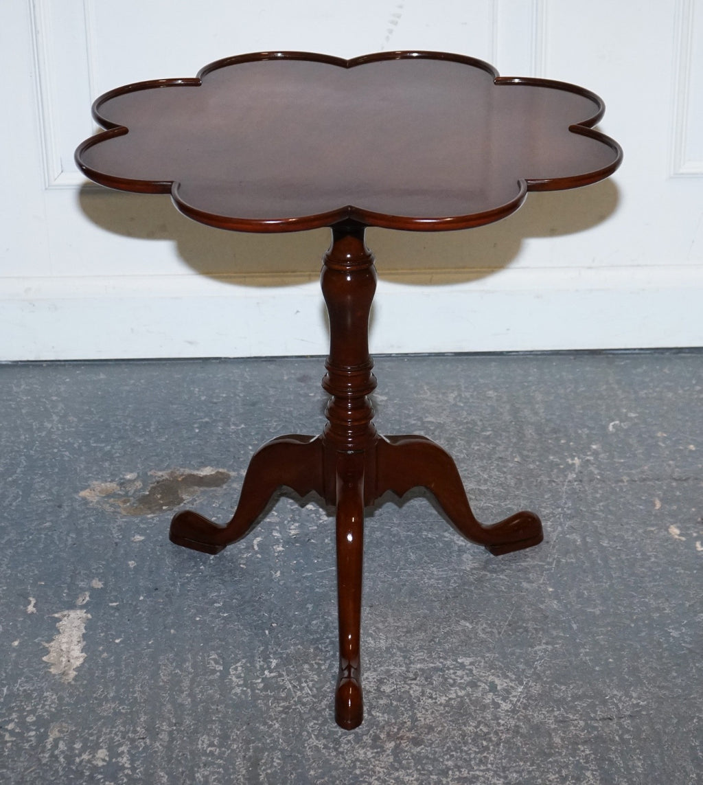 ANTIQUE STYLE TILT TOP WINE SIDE TABLE WITH PIECRUST TOP RAISED ON TRIPOD BASE