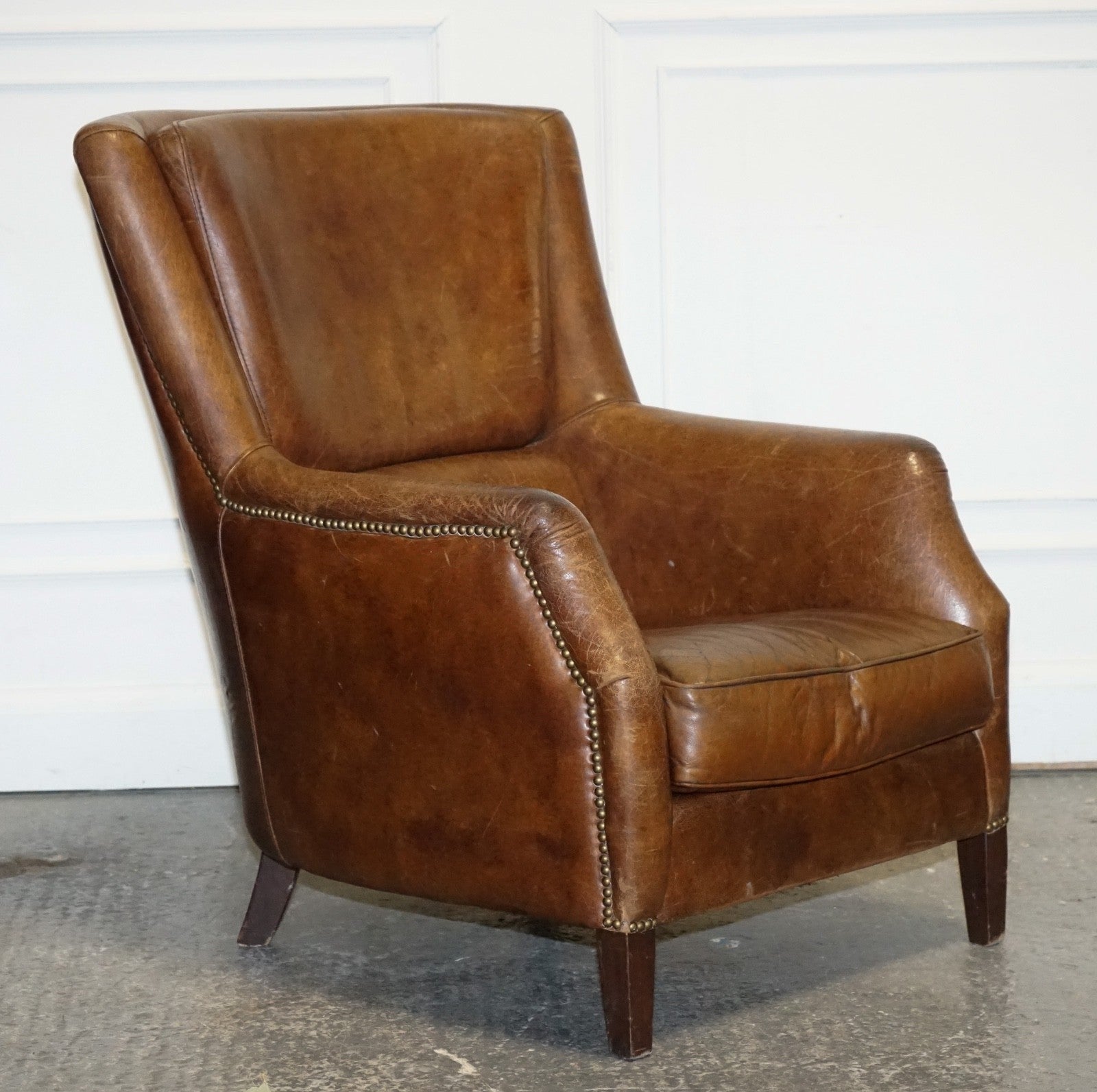 VINTAGE BROWN HERITAGE LEATHER READING LOUNGE ARMCHAIR HALO TIMOTHY OULTON STYLE