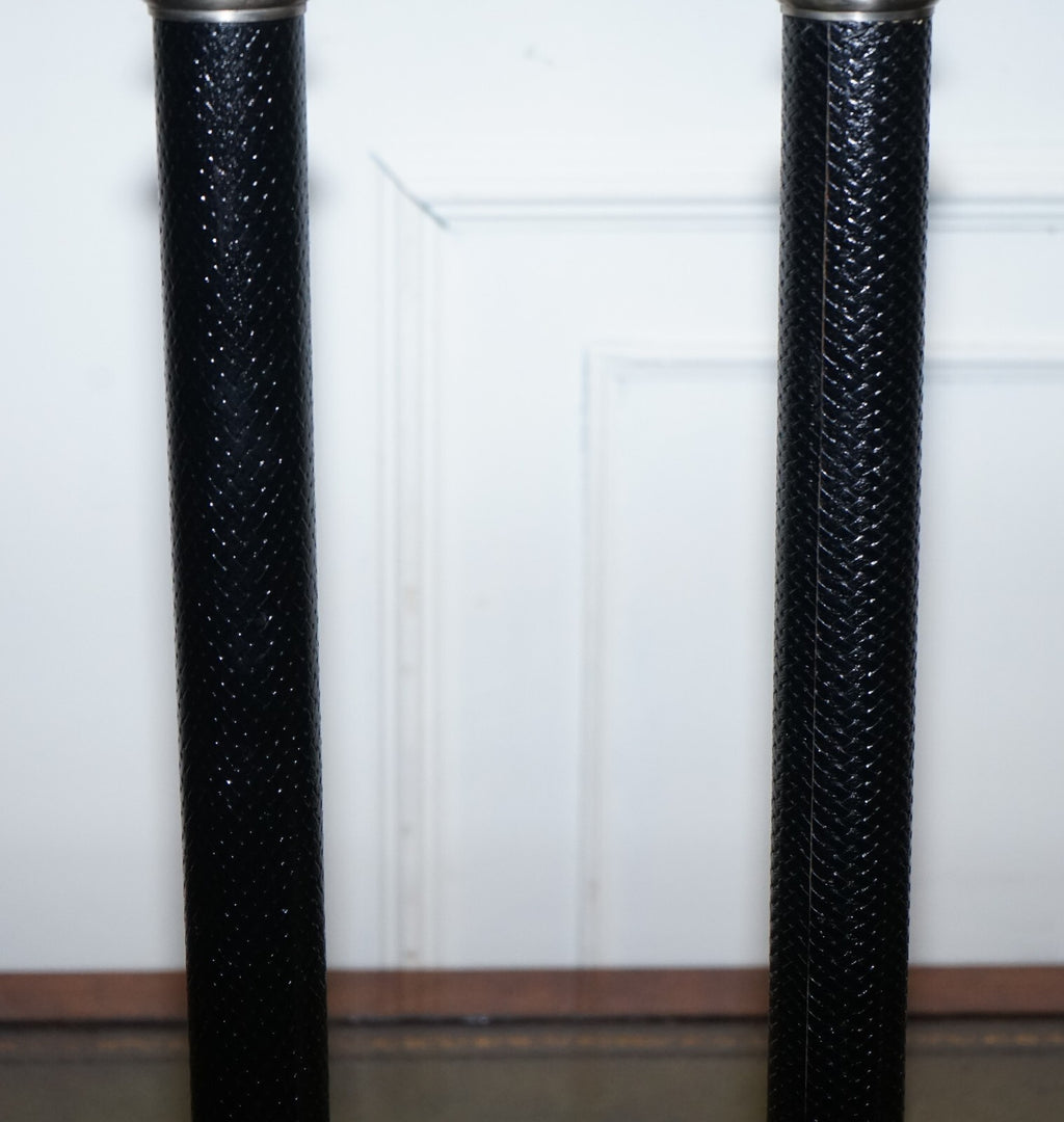 PAIR OF SILVER STAINLESS STEEL & BLACK RALPH LAUREN STYLE CANDLEHOLDERS