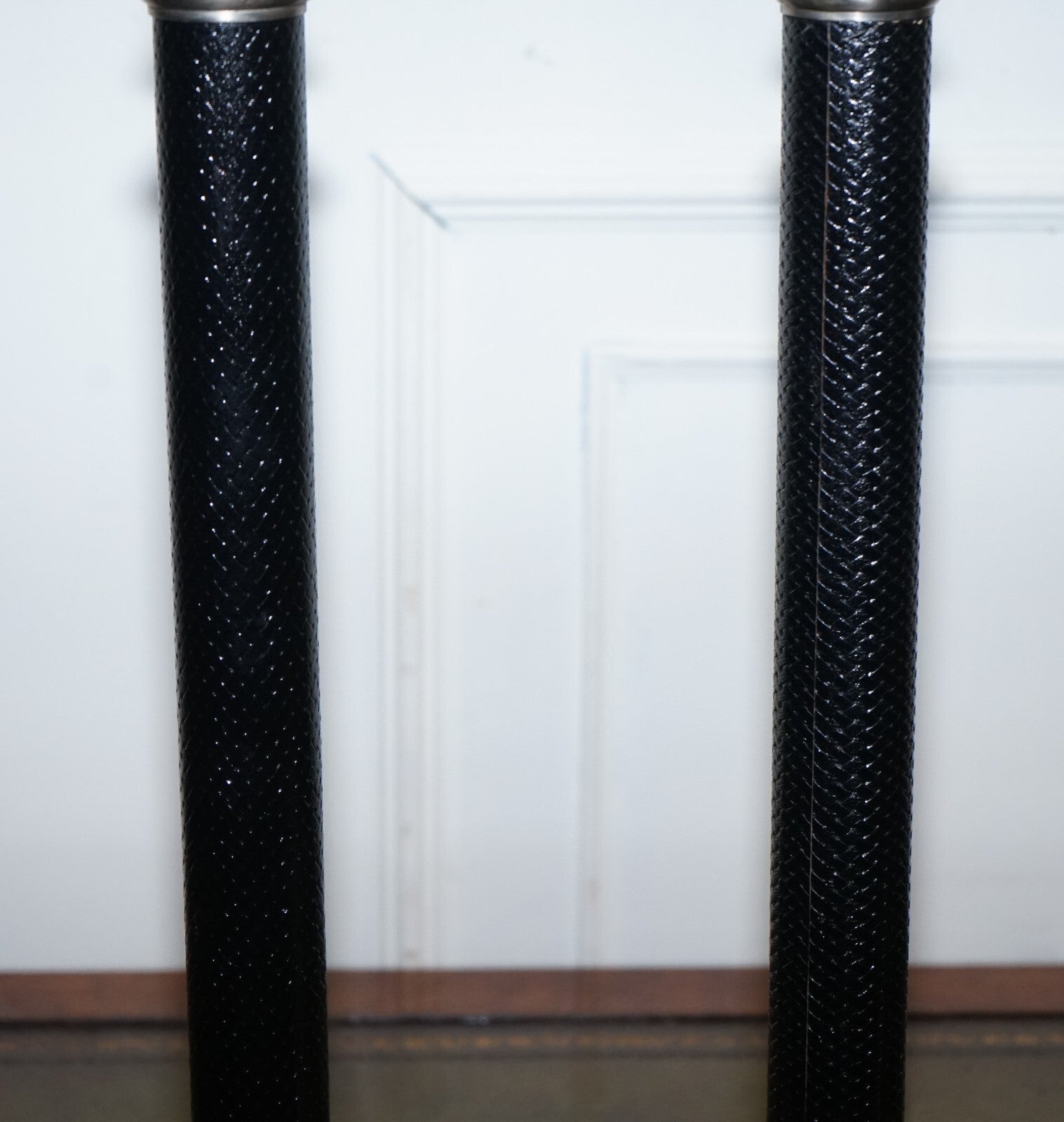 PAIR OF SILVER STAINLESS STEEL & BLACK RALPH LAUREN STYLE CANDLEHOLDERS